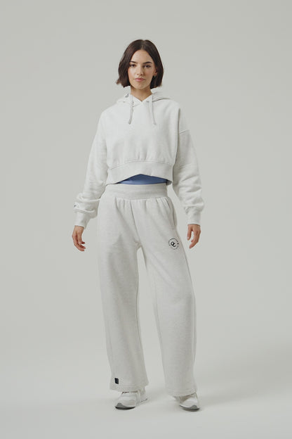 Flower Crop Hoodie - White Marl
