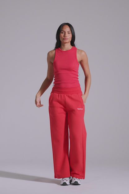 Wide Leg Joggers - Poppy Red