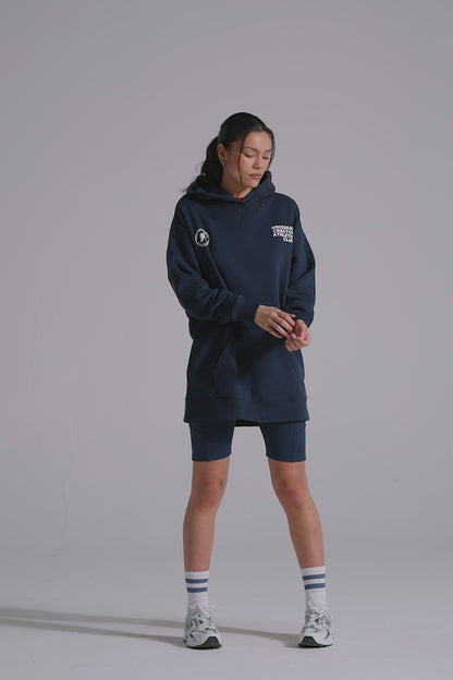 Athletic Long Line Hoodie - Midnight Blue