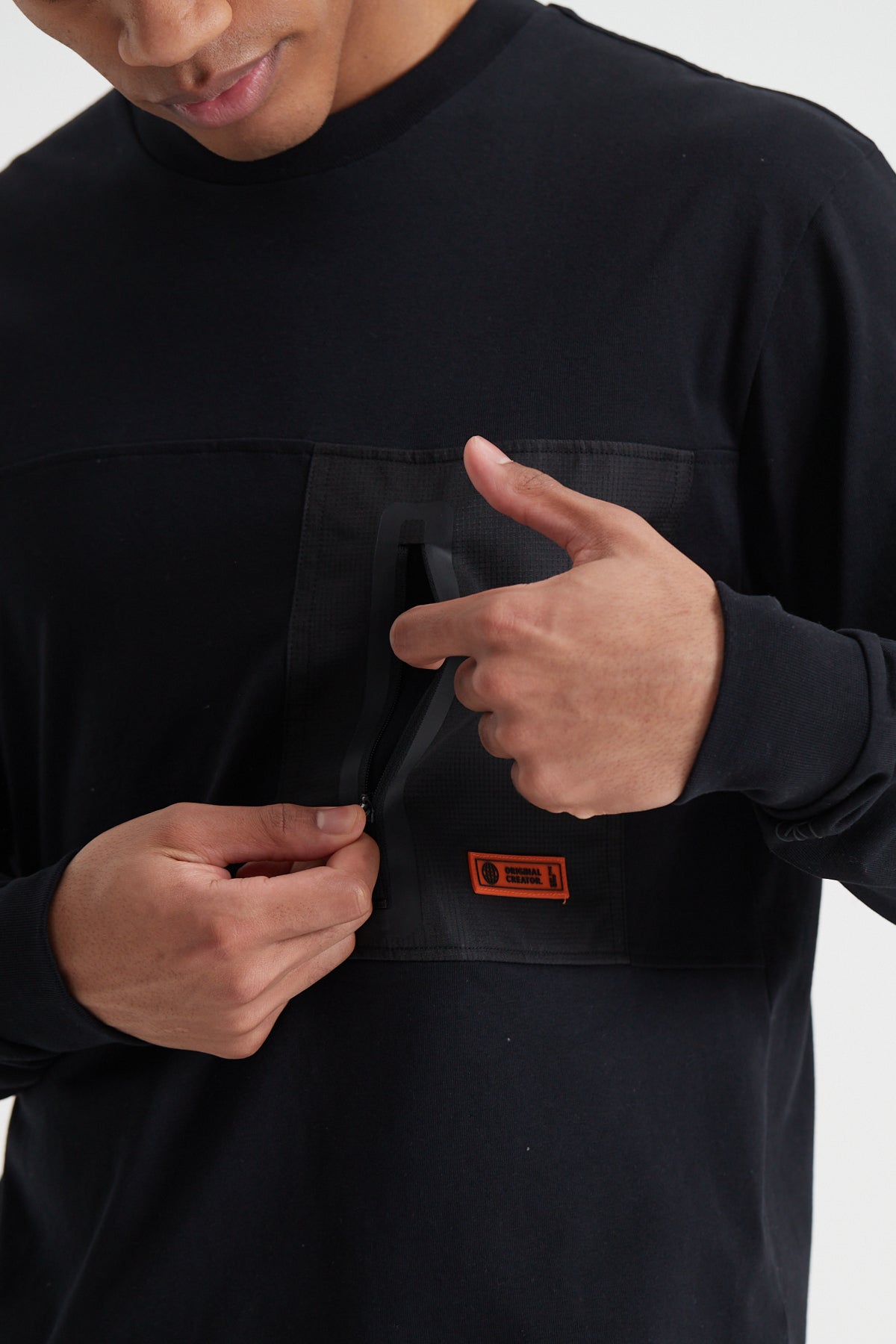 Cargo Zip Long Sleeve T-shirt - Jet Black