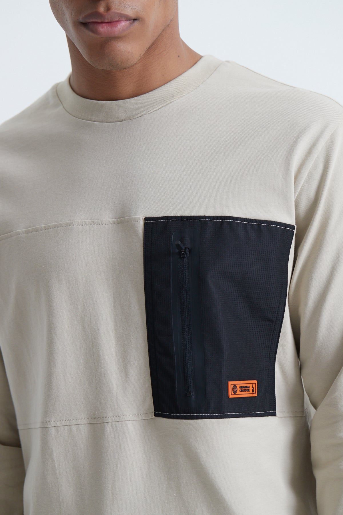Cargo Zip Long Sleeve T-shirt - Sand Stone