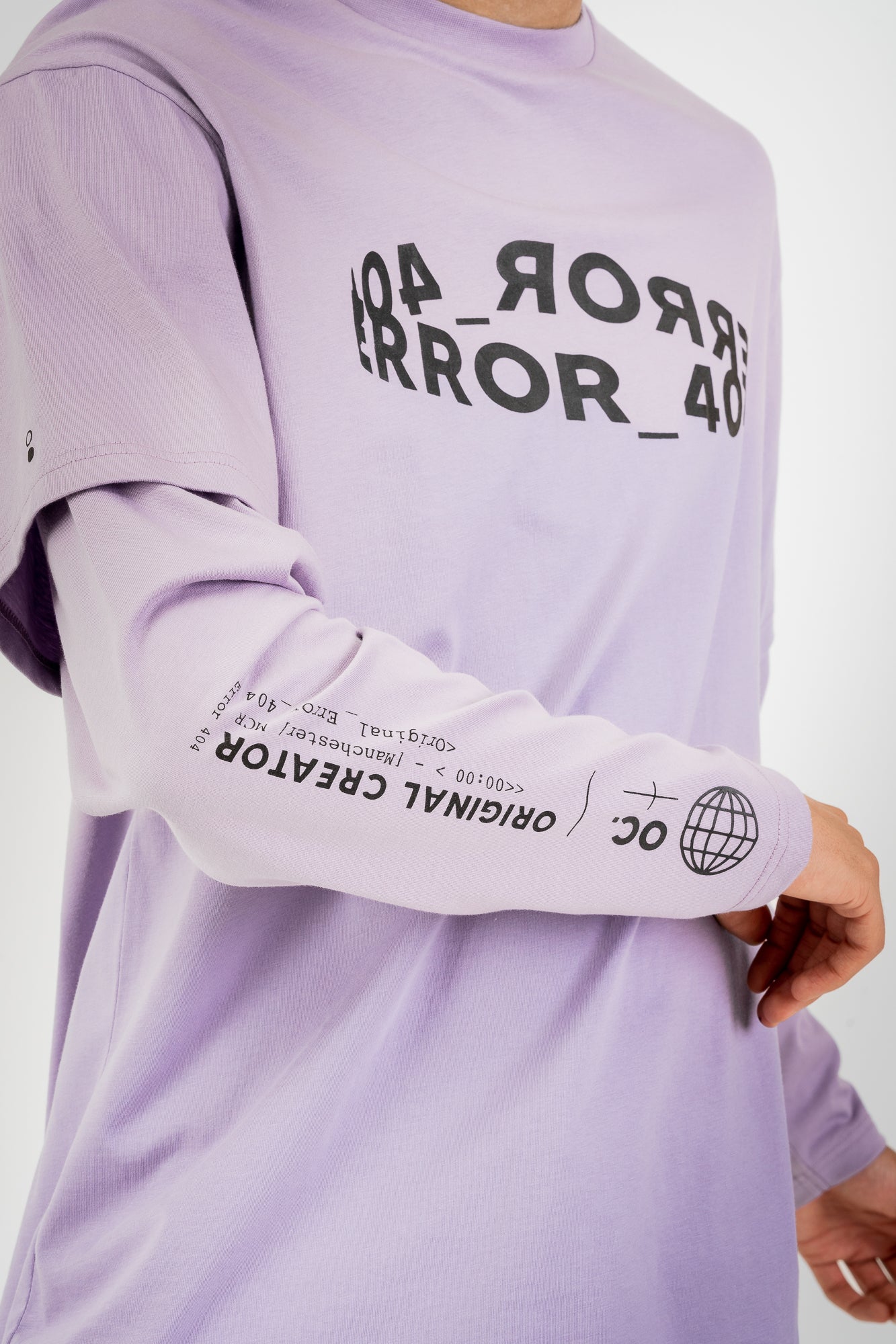 Error Circuit Layered Sleeve T-Shirt - Faded Lilac