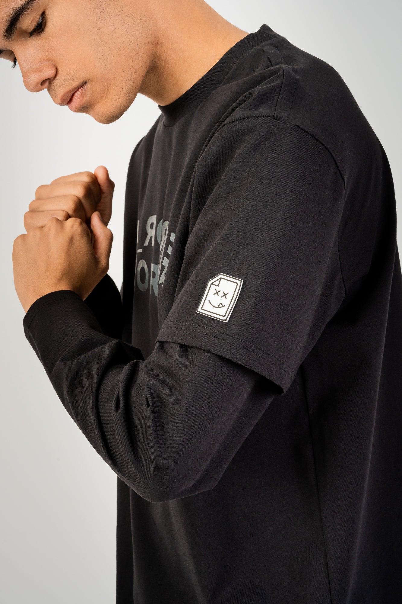 Error Circuit Layered Sleeved T-Shirt - Jet Black