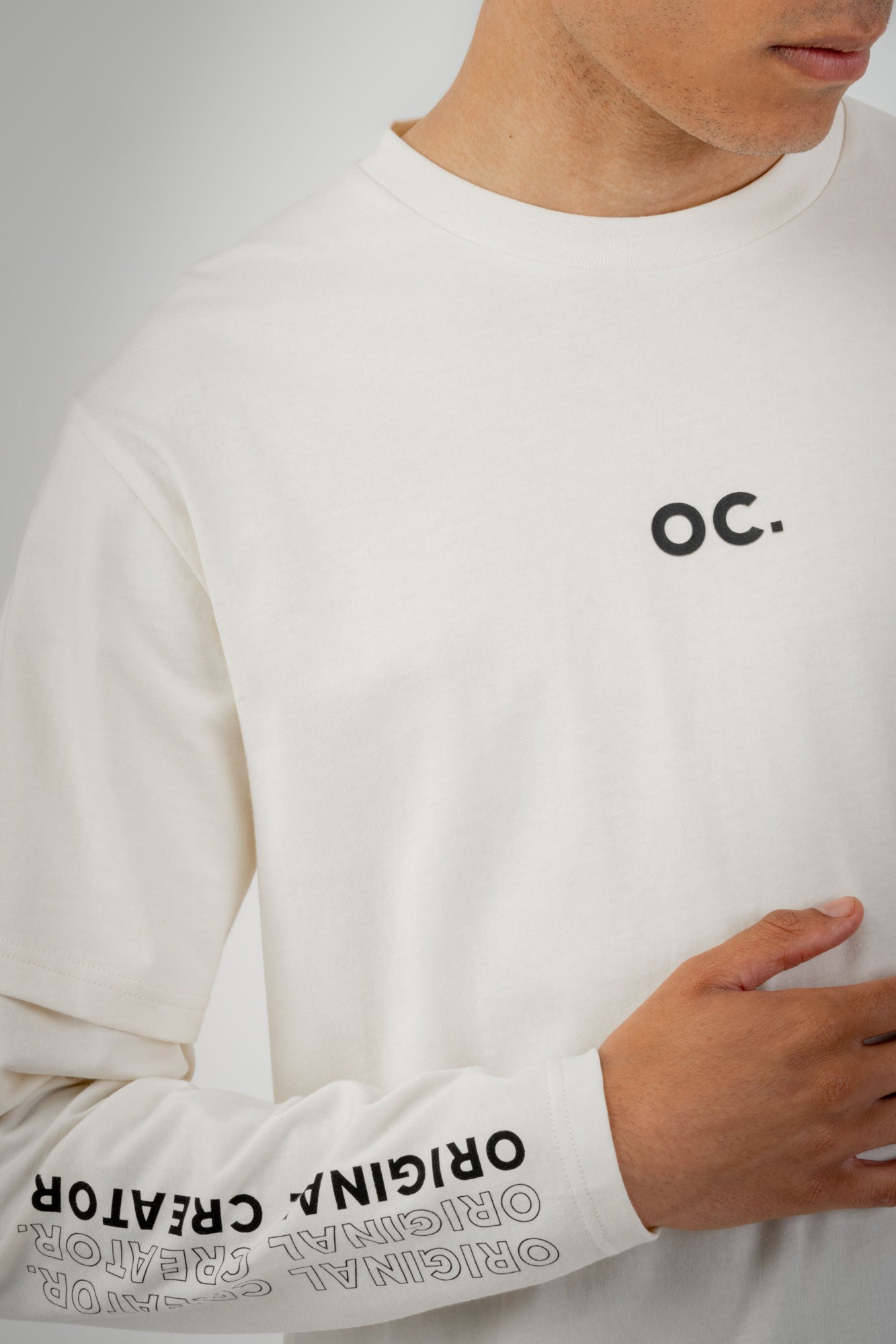 OC. Layered Sleeve T-Shirt - Off White